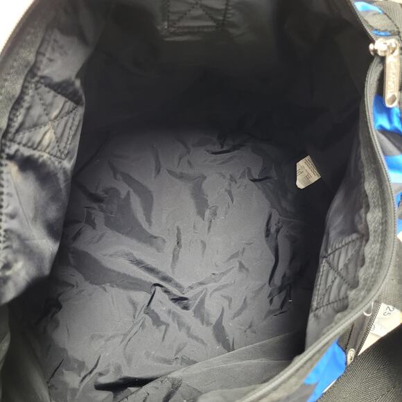 Lesportsac large black and blue striped duffle bag traveler overnighter - Picture 8 of 9